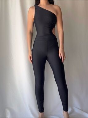 All Yoga Black Onsie One Shoulder Jumpsuit
